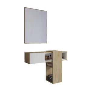 Halmeubel Daba, spiegel inbegrepen, 100x31x75h cm bruin eiken, één plank, kapstok Halmeubel Daba, spiegel inbegrepen, 100x31x75h cm bruin eiken, één plank, kapstok