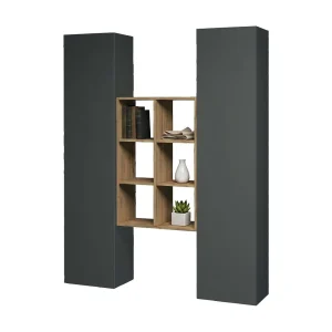Ddeluc Dressoir, Woonkamerset met 2 deuren en planken, Woonkamerbuffet, Keukendressoir, 100% Made in Italy, 140x30h180 cm, Antraciet en Esdoorn Ddeluc Dressoir, Woonkamerset met 2 deuren en planken, Woonkamerbuffet, Keukendressoir, 100% Made in Italy, 140x30h180 cm, Antraciet en Esdoorn