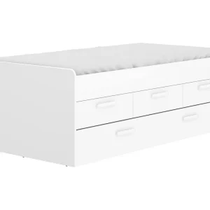 Daaron kinderbed, Structuur met tweede uitschuifbaar bed, Eenpersoonsbed voor slaapkamer met 3 laden, 194x95h68 cm, Wit