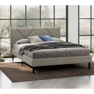 Caldes tweepersoonsbed, Gestoffeerd stoffen bed met hoofdbord, Houten lattenbodem, geschikt voor matras 160×190, Duifgrijs
