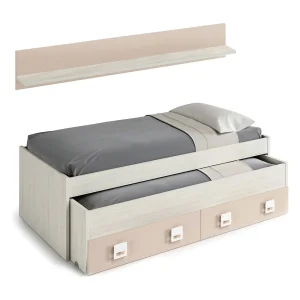 Dcurci eenpersoonsbed, Bedstructuur voor slaapkamer, Eenpersoonsbed met uitschuifbaar bed en 2 laden en plank, 199x96h65 cm, Wit en Roze Dcurci eenpersoonsbed, Bedstructuur voor slaapkamer, Eenpersoonsbed met uitschuifbaar bed en 2 laden en plank, 199x96h65 cm, Wit en Roze