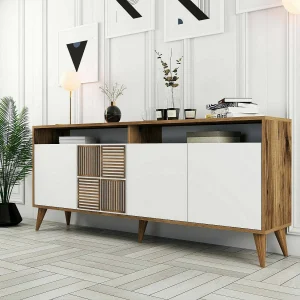 Dpogg console, Multifunctionele tafel, Steunkast, Gangbureau, 180x35h79 cm, Walnoot en Wit
