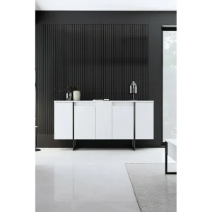 Credenza Dgarzitt, Soggio-buffetRno, woonkamer, bijkeuken, 160x35h80 cm, Zwart-wit Credenza Dgarzitt, Soggio-buffetRno, woonkamer, bijkeuken, 160x35h80 cm, Zwart-wit
