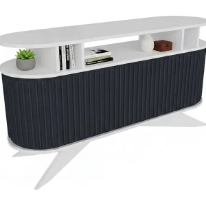 Dpoluzz Dressoir, Woonkamerbuffet, Woonkamer, Keukenkast, 150x43h75 cm, Wit en Antraciet Dpoluzz Dressoir, Woonkamerbuffet, Woonkamer, Keukenkast, 150x43h75 cm, Wit en Antraciet