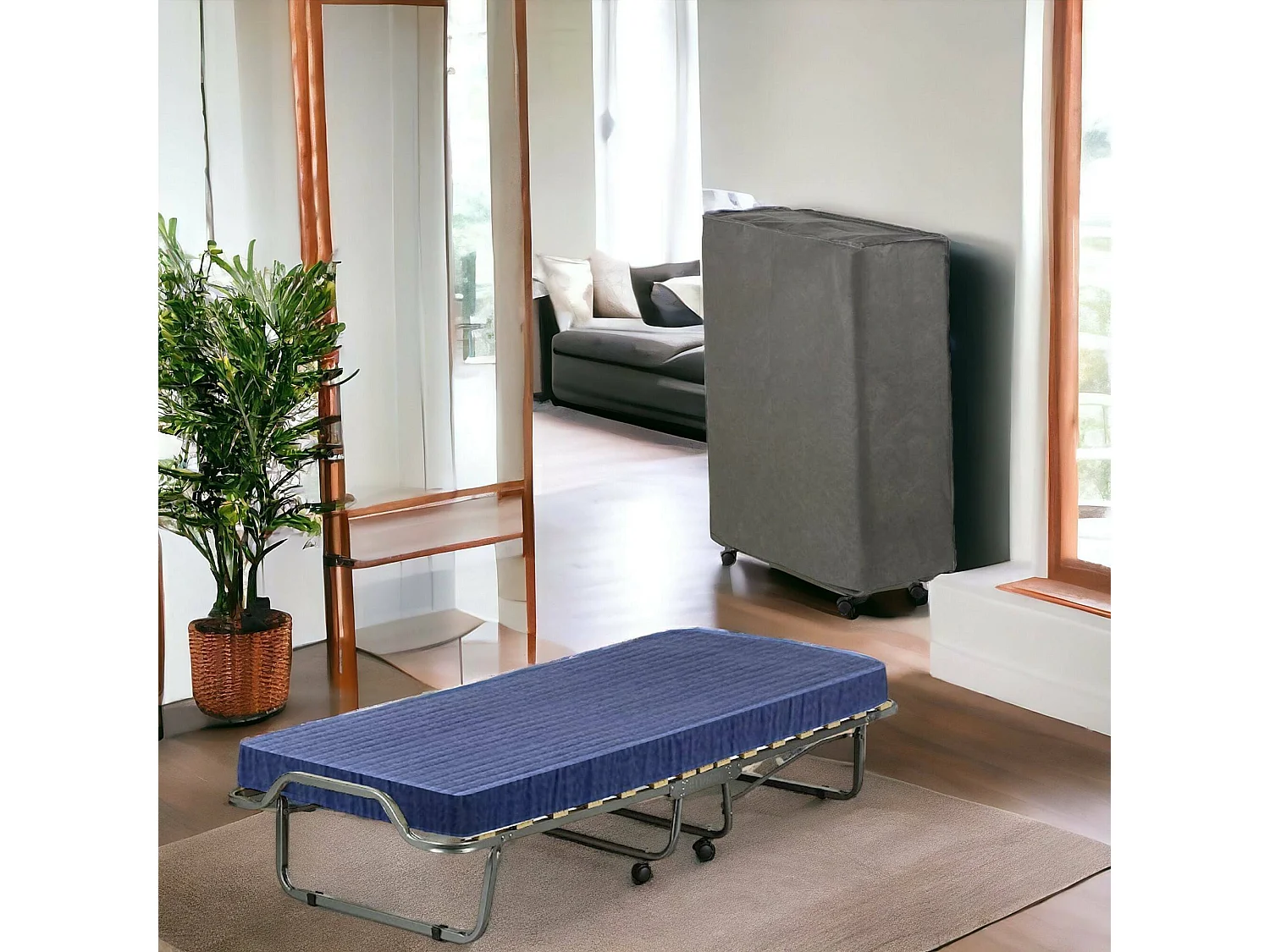 Daaltone opklapbed, ruimtebesparend veldbed met 15 latten, inclusief beschermhoes, 100% Made in Italy, 80x200h40 cm, inclusief memory-matras