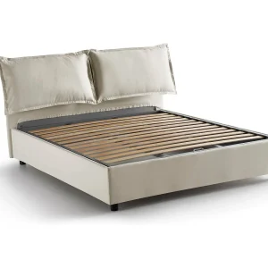 Daam tweepersoonsbed, Opbergbed met stoffen bekleding, 100% Made in Italy, Opening aan de voorzijde, geschikt voor matras 140×190 cm, Beige