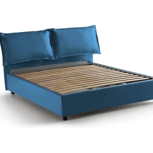 Dgnahor tweepersoonsbed, Opbergbed met stoffen bekleding, 100% Made in Italy, Opening aan de voorkant, geschikt voor matras van 140×200 cm, Blauw