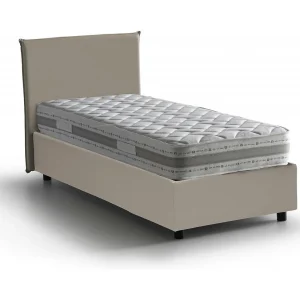 Dbaiocc eenpersoonsbed, Opbergbed met bekleding van eco-leer, 100% Made in Italy, Opening aan de voorkant, inclusief matras van 90×190 cm, Taupe