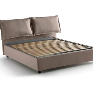 Dgnahor tweepersoonsbed, Opbergbed met stoffen bekleding, 100% Made in Italy, Opening aan de voorkant, geschikt voor matras 140×200 cm, Taupe