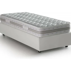 Dabad eenpersoonsbed, Opbergbed met bekleding van eco-leer, 100% Made in Italy, Opening aan de voorkant, inclusief matras van 90×190 cm, Wit