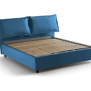 Dabdelli tweepersoonsbed, Opbergbed met stoffen bekleding, 100% Made in Italy, Opening aan de voorkant, geschikt voor matras van 160×200 cm, Blauw