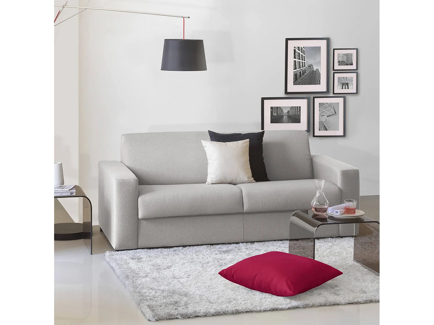Dabakah Slaapbank, 3-zitsbank, 100% Made in Italy, Woonkamerbank met draaibare opening, in gewatteerde stof, met slanke armleuningen, 200x95h90 cm, Grijs