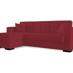 Ddajca slaapbank, Hoekslaapbank met omkeerbaar schiereiland, Woonkameropbergbank met chaislongue en 2 kussens, 230x150h81 cm, Rood