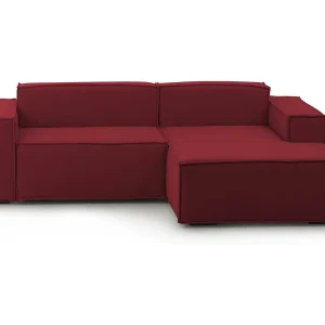 Dgatta vaste bank, Grote 2-zits modulaire bank met rechter schiereiland, 100% Made in Italy, Moderne stoffen bank, 240x170h70 cm, Rood