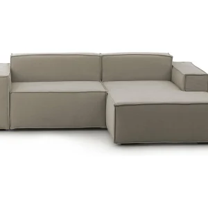 Dgatta vaste bank, Grote 2-zits modulaire bank met rechterschiereiland, 100% Made in Italy, Moderne stoffen bank, 240x170h70 cm, Taupe