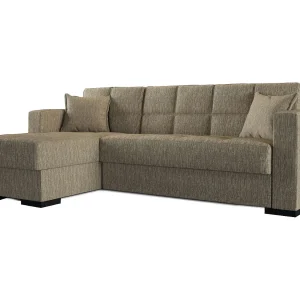 Ddajca slaapbank, Hoekslaapbank met omkeerbaar schiereiland, Woonkameropbergbank met chaislongue en 2 kussens, 230x150h81 cm, Beige