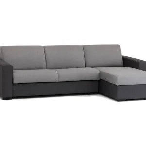 Divano fisso con penisola in tessuto grigio, antracite 280x95h90 cm
