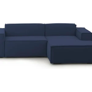 Dgatta vaste bank, Grote 2-zits modulaire bank met rechterschiereiland, 100% Made in Italy, Moderne stoffen bank, 240x170h70 cm, Blauw
