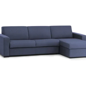 Divano fisso con penisola in tessuto blu 280x95h90 cm