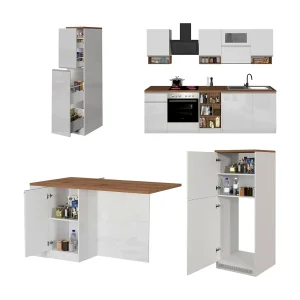 Armend keuken, modulair gemaakt in Italië, hoogglans wit, kitchenette, 30 legplanken, 3 lades, Apparaten niet inbegrepen Armend keuken, modulair gemaakt in Italië, hoogglans wit, kitchenette, 30 legplanken, 3 lades, Apparaten niet inbegrepen