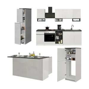Balme keuken, modulair, gemaakt in Italië, hoogglans wit, keukenblok, 29 planken, 3 lades, Apparaten niet inbegrepen Balme keuken, modulair, gemaakt in Italië, hoogglans wit, keukenblok, 29 planken, 3 lades, Apparaten niet inbegrepen