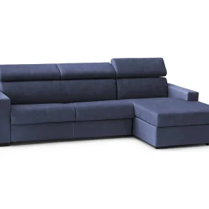 Divano fisso con penisola in tessuto blu 280x95h85 cm
