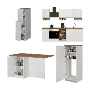 Armend-keuken, modulair gemaakt in Italië, hoogglans wit, mini-keuken, 30 planken, 3 lades, Apparaten niet inbegrepen Armend-keuken, modulair gemaakt in Italië, hoogglans wit, mini-keuken, 30 planken, 3 lades, Apparaten niet inbegrepen