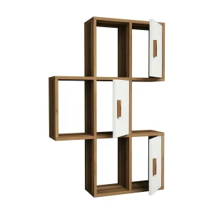 Dmoschin-schappen, ScaffAle, Wandplank, Multifunctionele rekken, 50x20h113 cm, Walnoot en Wit