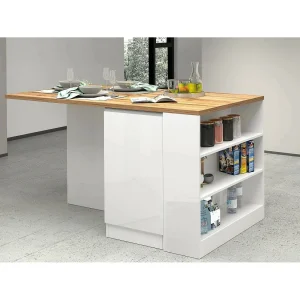 Dcannaval keukeneiland, Multifunctionele kledingkast, Keukenmeubel, Bijzettafel, 100% Made in Italy, 160x90h90 cm, Glanzend wit en eiken Dcannaval keukeneiland, Multifunctionele kledingkast, Keukenmeubel, Bijzettafel, 100% Made in Italy, 160x90h90 cm, Glanzend wit en eiken