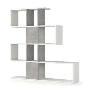Dfav boekenkast, Dubbelzijdige bibliotheek met 5 planken, Zigzag plank voor boeken, Bovenkast met planken, 100% Made in Italy, 145x29h145 cm, Wit en Cement Dfav boekenkast, Dubbelzijdige bibliotheek met 5 planken, Zigzag plank voor boeken, Bovenkast met planken, 100% Made in Italy, 145x29h145 cm, Wit en Cement
