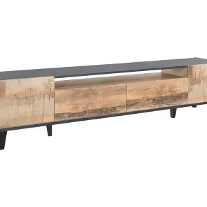 Dmaigna TV-meubel, Laag woonkamerdressoir met 2 deuren, TV-meubelbasis, 100% Made in Italy, 200x40h47 cm, Leisteen en esdoorn
