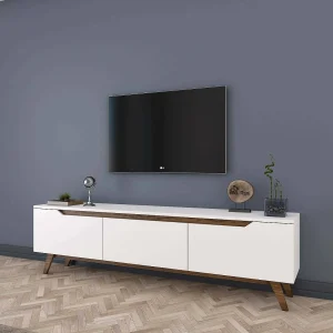 Dguidoli tv-standaard, woonkamermeubel, lage tv-meubel, wandstandaard, 180x35h49 cm, wit en walnoot Dguidoli tv-standaard, woonkamermeubel, lage tv-meubel, wandstandaard, 180x35h49 cm, wit en walnoot