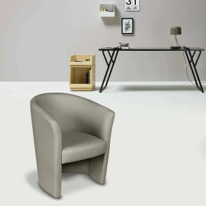 Dpanett fauteuil, Woonkamerfauteuil, Gestoffeerde zitting, Stoel met armleuningen van eco-leer, 64x63h76 cm, Grijs