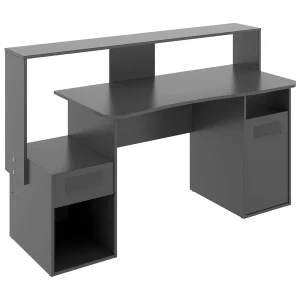 Dgorin bureau, Modern multifunctioneel gamingbureau, Studietafel voor PC en CD-houder, 154x69h98 cm, Antraciet, zonder LED-verlichting