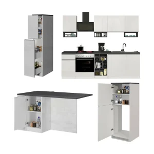Keuken Balme, modulair, gemaakt in Italië, hoogglans wit, keukenblok, 29 legplanken, 3 lades, Apparaten niet inbegrepen Keuken Balme, modulair, gemaakt in Italië, hoogglans wit, keukenblok, 29 legplanken, 3 lades, Apparaten niet inbegrepen