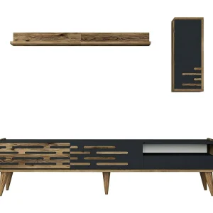 Dbrunozz tv-standaard, woonkamermeubel, lage tv-meubel, wandstandaard, 180x45h35 cm, antraciet en walnoot Dbrunozz tv-standaard, woonkamermeubel, lage tv-meubel, wandstandaard, 180x45h35 cm, antraciet en walnoot