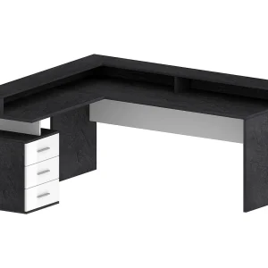 Dcerretell-kantoor, hoekkantoor met bovensteen, multifunctionele kantoor, 180x90h160 cm, wit en leisteen Dcerretell-kantoor, hoekkantoor met bovensteen, multifunctionele kantoor, 180x90h160 cm, wit en leisteen