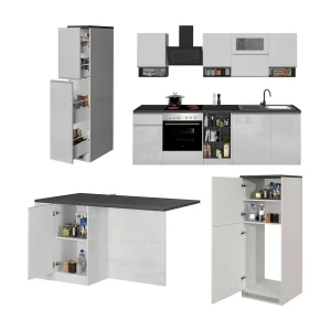 Balme keuken, modulair gemaakt in Italië, hoogglans wit, kitchenette, 29 legplanken, 3 lades, Apparaten niet inbegrepen Balme keuken, modulair gemaakt in Italië, hoogglans wit, kitchenette, 29 legplanken, 3 lades, Apparaten niet inbegrepen