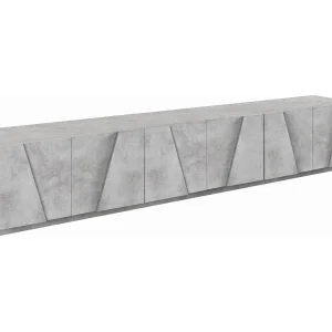 Dgil TV-meubel, Laag woonkamerdressoir, TV-standaardbasis, 100% Made in Italy, 244x44h46 cm, Donker cement