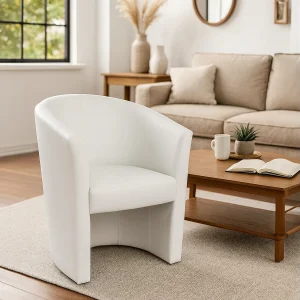 Dpanett fauteuil, Woonkamerfauteuil, Gestoffeerde zitting, Stoel met armleuningen van eco-leer, 64x63h76 cm, Wit Dpanett fauteuil, Woonkamerfauteuil, Gestoffeerde zitting, Stoel met armleuningen van eco-leer, 64x63h76 cm, Wit