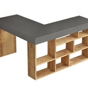 Dfavasul-dist, Multifunctioneel Bureau, TavoPc-deur voor kantoor, werkblad, 129x120h72 cm, Eiken en Zwart