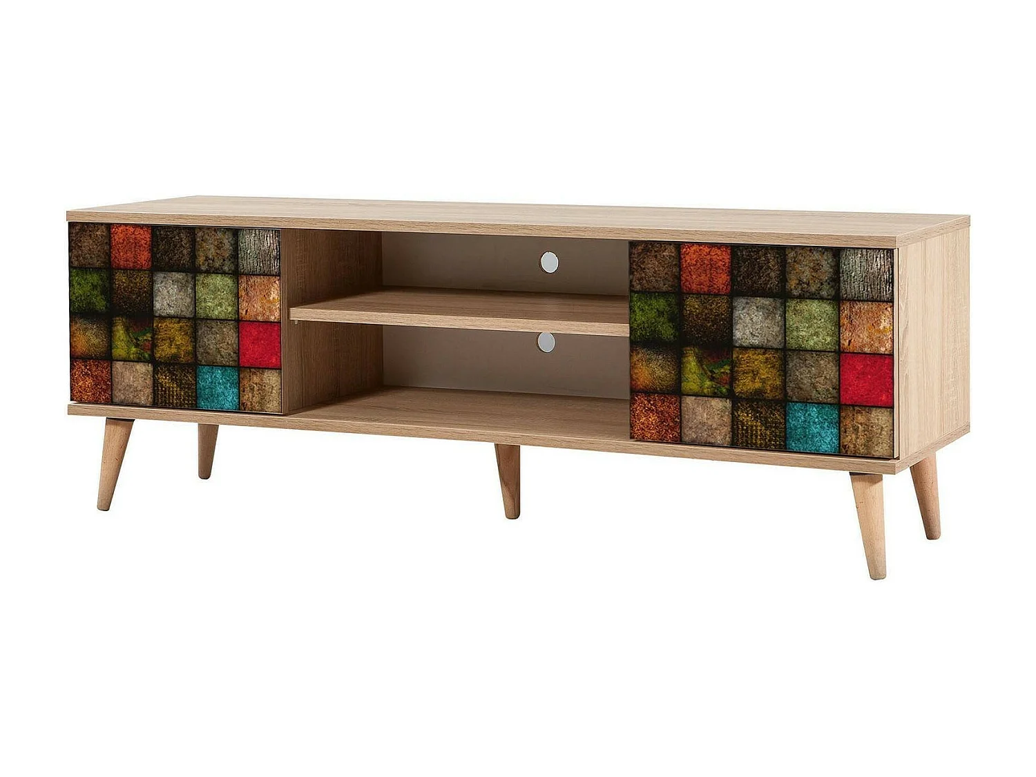 Dfantacc tv-meubel, woonkamermeubel, lage tv-meubel, wandstandaard, 140x40h50 cm, eiken en veelkleurig