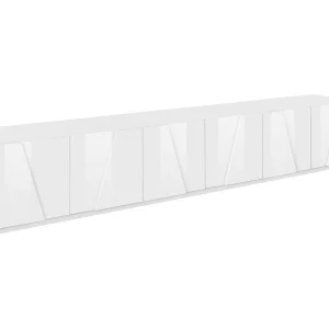 Dgil TV-meubel, Laag woonkamerdressoir, TV-meubelbasis, 100% Made in Italy, 244x44h46 cm, Glanzend wit