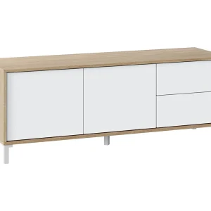 Dayha TV-meubel, Dressoir voor televisie met 2 deuren, TV-meubel voor de woonkamer, TV-meubel, Dressoir voor woonkamer, 130x41h47 cm, Eiken en Wit