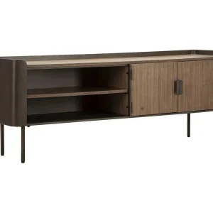 Cannon TV-meubel, Woonkamerdressoir, Lage tv-kast, Voorzien van wandbasis, 150×42 h58 cm, Grijs en Bruin