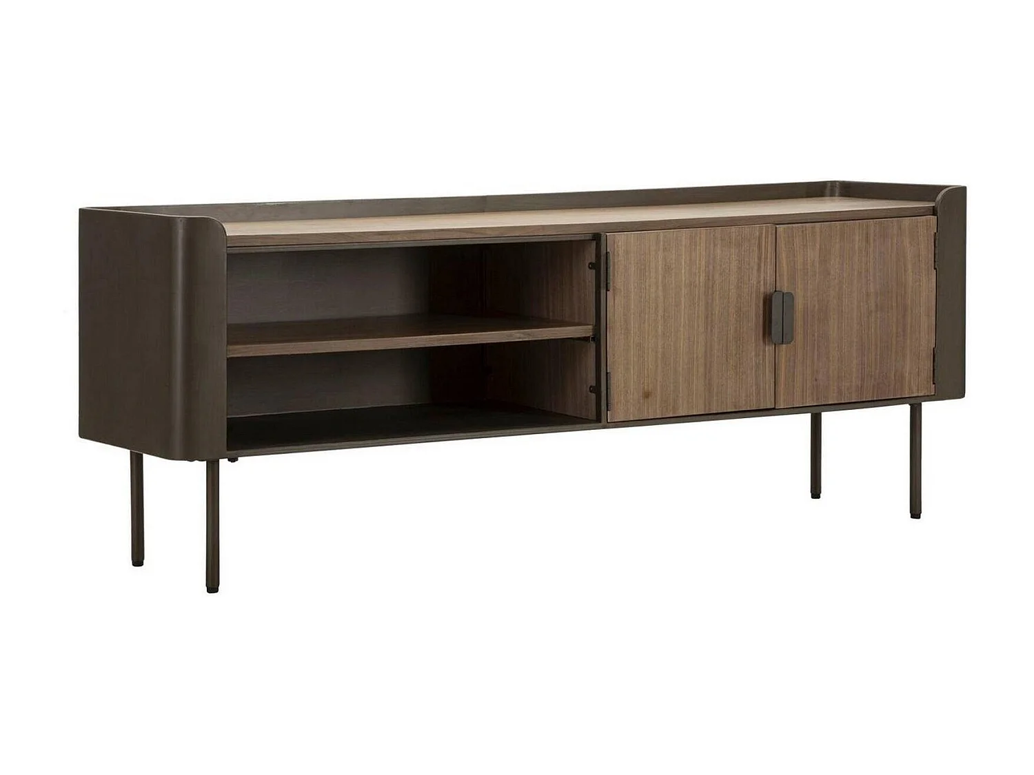 Cannon TV-meubel, Woonkamerdressoir, Lage tv-kast, Voorzien van wandbasis, 150x42 h58 cm, Grijs en Bruin