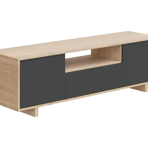 Dnard TV-meubel, Dressoir voor televisie in de woonkamer, 3-deurs TV-meubel, Laag dressoir, 150x41h46 cm, Eiken