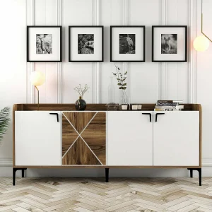Dilici tv-meubel, woonkamer dressoir, laag tv-meubel, inbouw wandonderstel, 180×35 h78 cm, walnoot en wit Dilici tv-meubel, woonkamer dressoir, laag tv-meubel, inbouw wandonderstel, 180×35 h78 cm, walnoot en wit