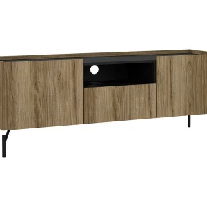 Ddtolo TV-meubel, Woonkamerdressoir, Lage tv-kast, Voorzien van wandbasis, 147×41 h54 cm, Eiken en Zwart Ddtolo TV-meubel, Woonkamerdressoir, Lage tv-kast, Voorzien van wandbasis, 147×41 h54 cm, Eiken en Zwart