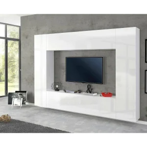 Dgirm wandsysteem, 4-deurs TV-meubel woonkamerset, Multifunctioneel woonkamermeubilair, 100% Made in Italy, 260x30h180 cm, Glanzend wit Dgirm wandsysteem, 4-deurs TV-meubel woonkamerset, Multifunctioneel woonkamermeubilair, 100% Made in Italy, 260x30h180 cm, Glanzend wit